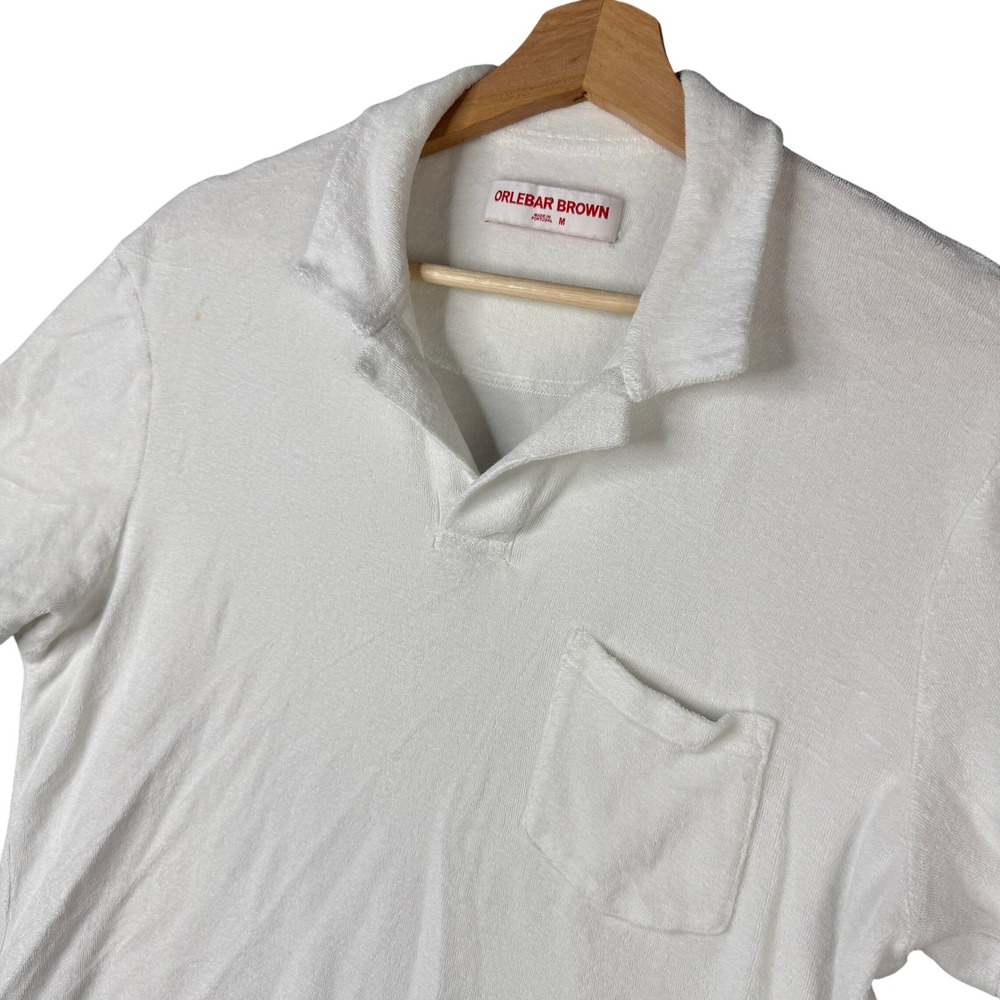 Orlebar Brown White Terry Cloth Cotton Polo Shirt Size M PTTEX4750ABA